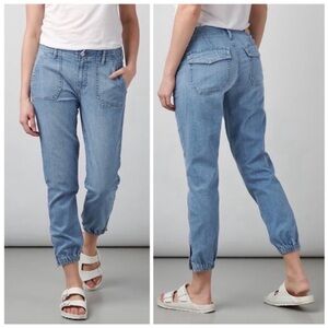 PAIGE Women’s Mayslie Cropped Denim Light Wash Boyfriend Jogger Elastic Hem, 24